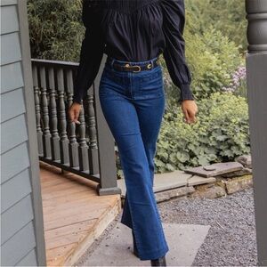 Cleobella Isra Trouser Medium Indigo Wash Flare Stretch Organic Ss M NEW